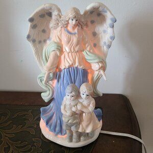 Guardian Angel Night Light With Children Porcelain Figurine VTG 9.5" Tall